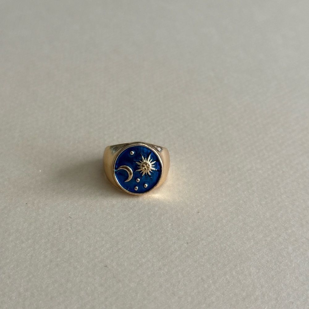 Free People Gold Sun & Moon Signet Ring with Blue Enamel - Picture 2 of 4